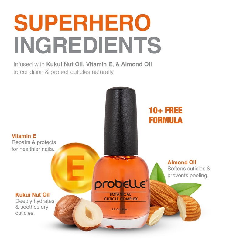 Probelle Kukui Nut Oil Botanical Cuticle Oil, conditions and softens cuticles for healthy nails and cuticle growth, .5oz/ 15 mL - Image 2