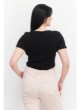 Jenni Women Textured Short Sleeve Bodysuit, Black  - Image 4