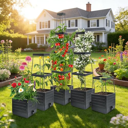 MQUPIN 2 Pack Tomato Planter with Trellis, 57" Self-Watering Raised Garden Bed Planter Box for Climbing Plants Vine Flowers Vegetables, Tomato Cage for Indoor Outdoor Patio Greenhouse - Image 5