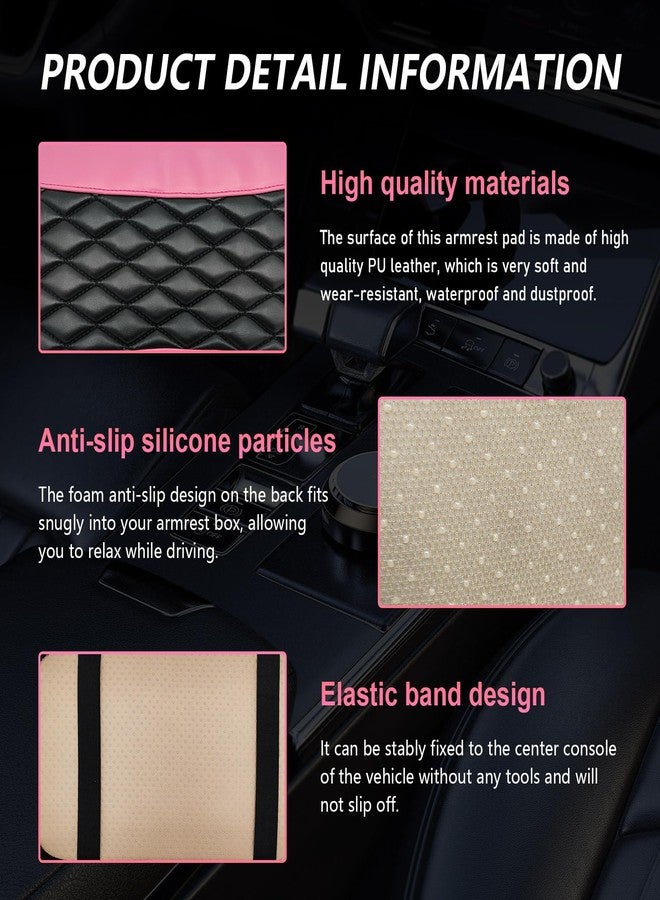 Ohleats Car Center Console Cushion Pad, PU Leather Waterproof Auto Armrest Box Cover Protector, Comfortable Armrest Seat Box Cover Mat, Universal Car Accessories for SUV Truck (Pink) - Image 3