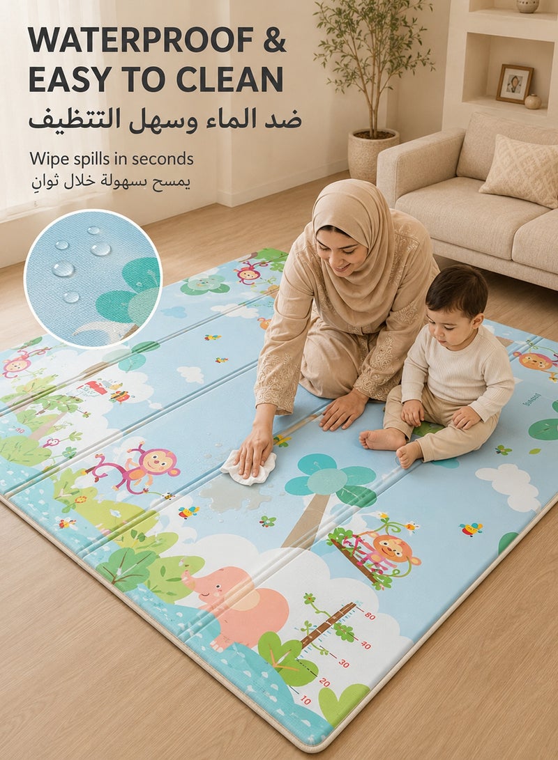 فافاري حصيرة لعب أطفال كبيرة جداً 200×180 سم، سجادة فوم ناعمة قابلة للطي، مقاومة للماء، مناسبة للزحف، تصميم مزدوج الوجه غير قابل للانزلاق، للأطفال للاستخدام الداخلي والخارجي - Image 4