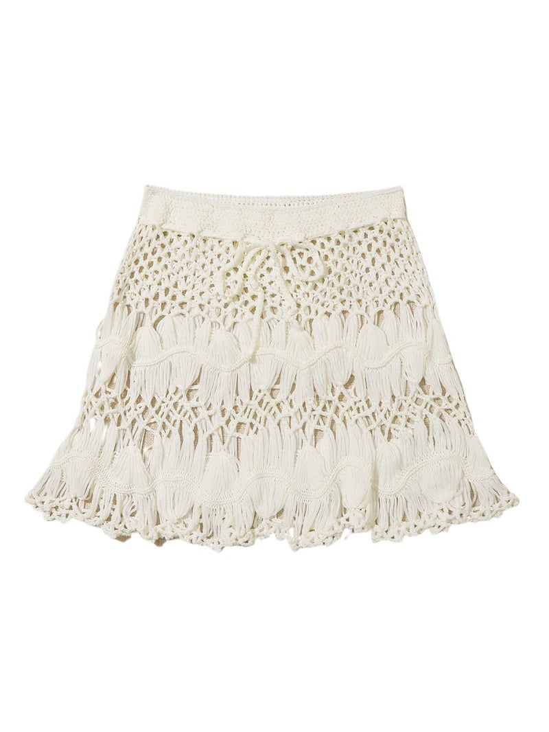 Floerns Women's Bathing Suit Tie Waist Crochet Beach Cover Up Skirt Beige L - Image 1