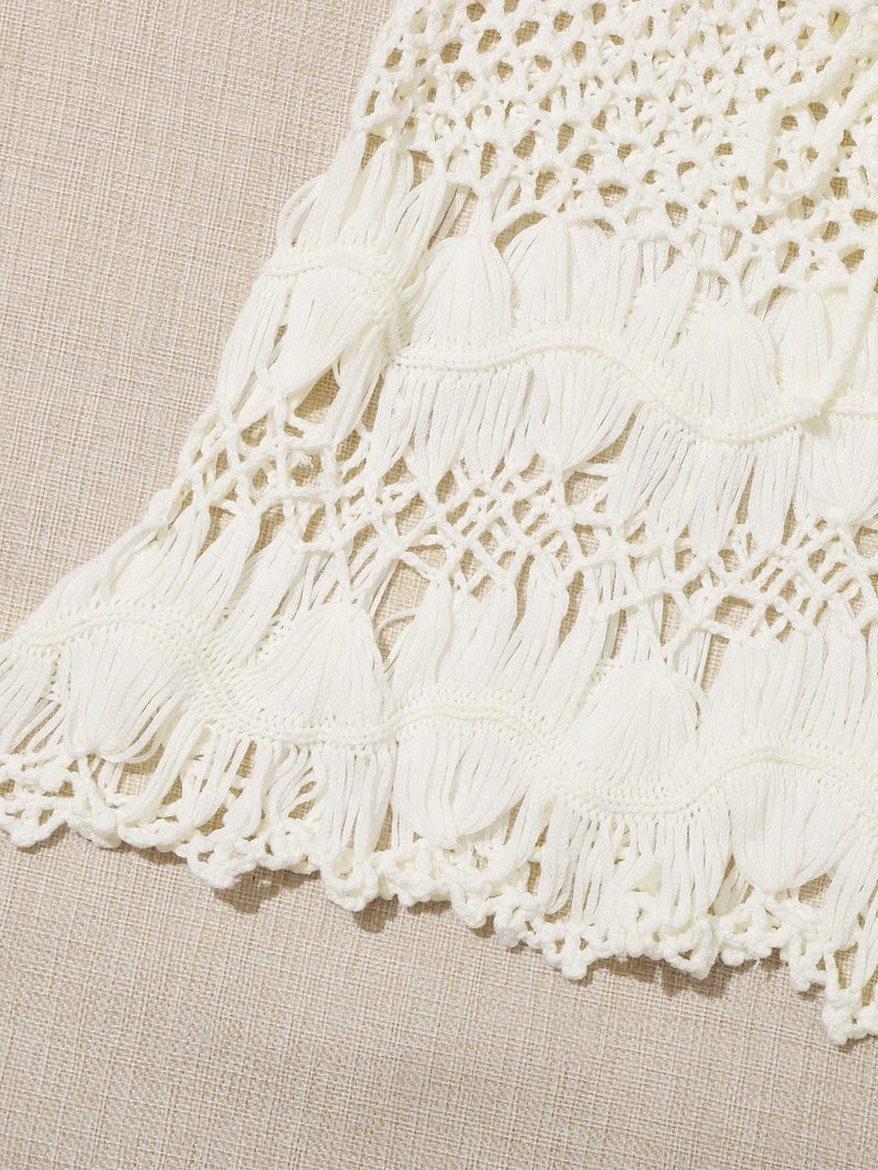 Floerns Women's Bathing Suit Tie Waist Crochet Beach Cover Up Skirt Beige L - Image 5