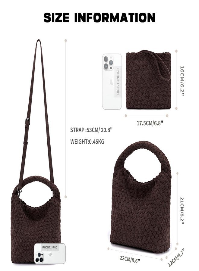 PHILOMENA Suede Hobo Bag for Women, Retro Slouchy Tote Bag with Small Pouch Purse Designer Fall Winter Woven Shoulder Handbags (Dark Coffee) - Image 2
