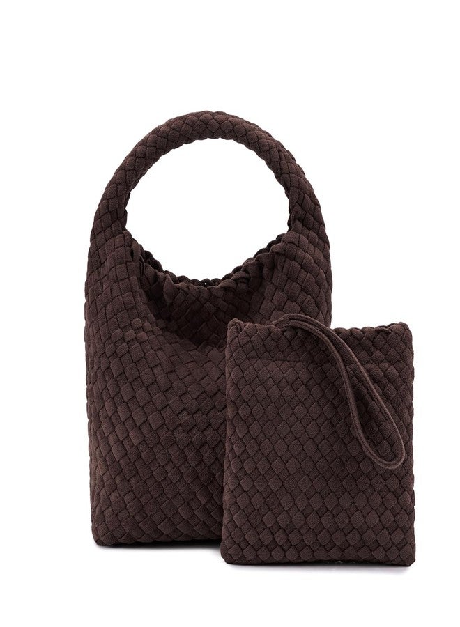PHILOMENA Suede Hobo Bag for Women, Retro Slouchy Tote Bag with Small Pouch Purse Designer Fall Winter Woven Shoulder Handbags (Dark Coffee) - Image 1
