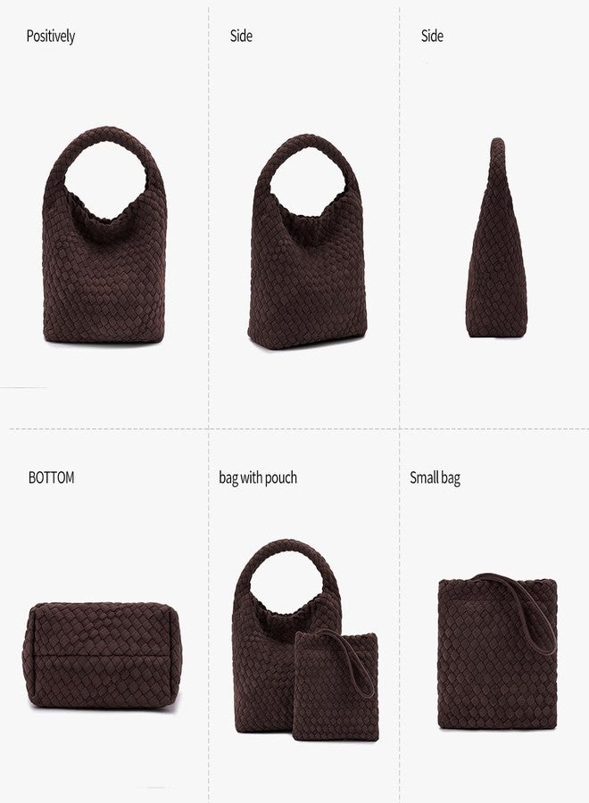 PHILOMENA Suede Hobo Bag for Women, Retro Slouchy Tote Bag with Small Pouch Purse Designer Fall Winter Woven Shoulder Handbags (Dark Coffee) - Image 4