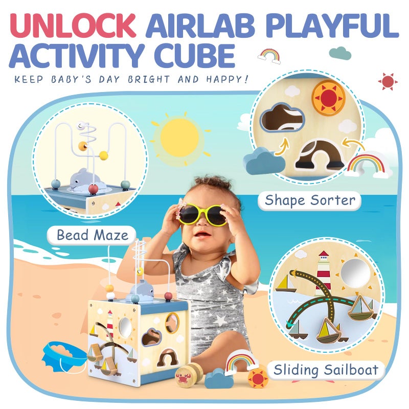 Airlab Wooden Activity Cube Montessori Toys for 1 Year Old Toddlers 12 Months + Toddler Learning Toys 1-3 Boys Girls Baby Sensory Interactive Birthday Gift - Image 2