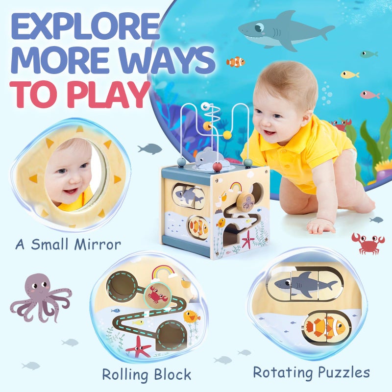 Airlab Wooden Activity Cube Montessori Toys for 1 Year Old Toddlers 12 Months + Toddler Learning Toys 1-3 Boys Girls Baby Sensory Interactive Birthday Gift - Image 3