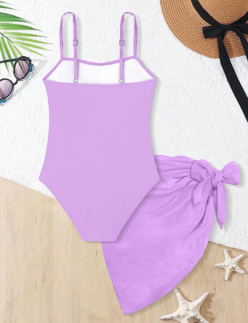 TALLWH Girl Swimsuit, Adjustable Straps Cut Out One Piece Swimsuit with Solid Color Cover Up Skirt Teen Bathing Suits for Girls 12-14 Girls' Swimwear - Image 5