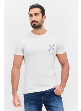 Men Crew Neck Short Sleeves Brand Logo T-Shirt, Off White