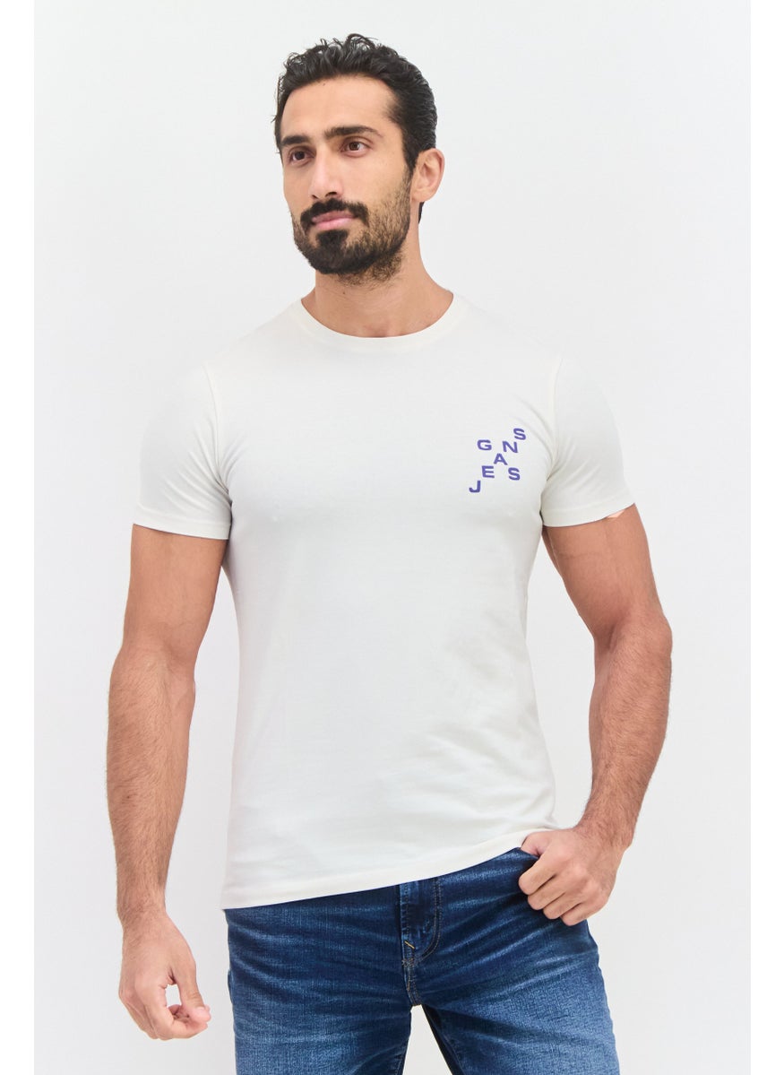GAS - Men Crew Neck Short Sleeves Brand Logo T-Shirt, Off White - Image 1