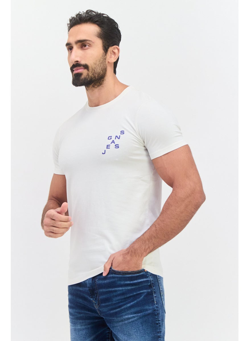 GAS - Men Crew Neck Short Sleeves Brand Logo T-Shirt, Off White - Image 1