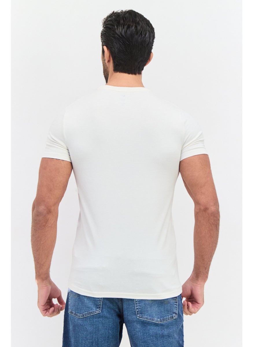 GAS - Men Crew Neck Short Sleeves Brand Logo T-Shirt, Off White - Image 1