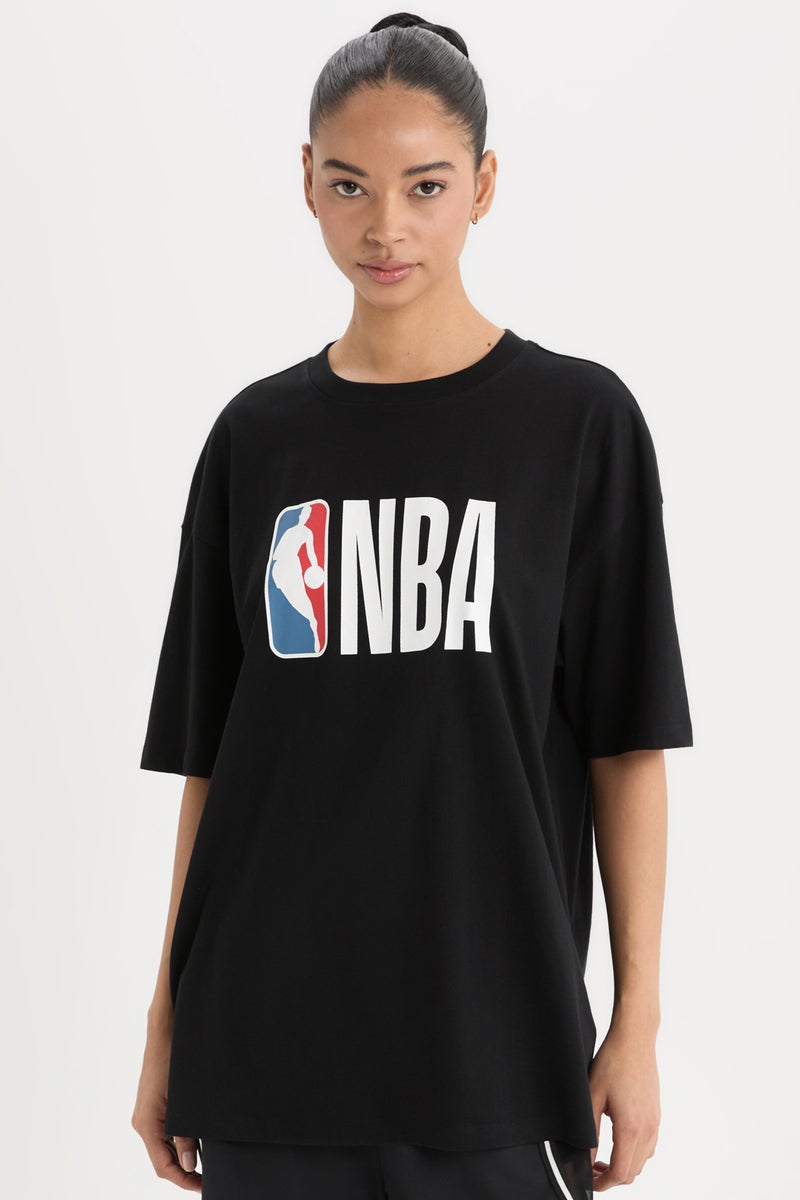 DeFacto Black Woman DeFactoFit NBA Wordmark Boxy Fit Short Sleeve T-Shirt Casual - Image 1