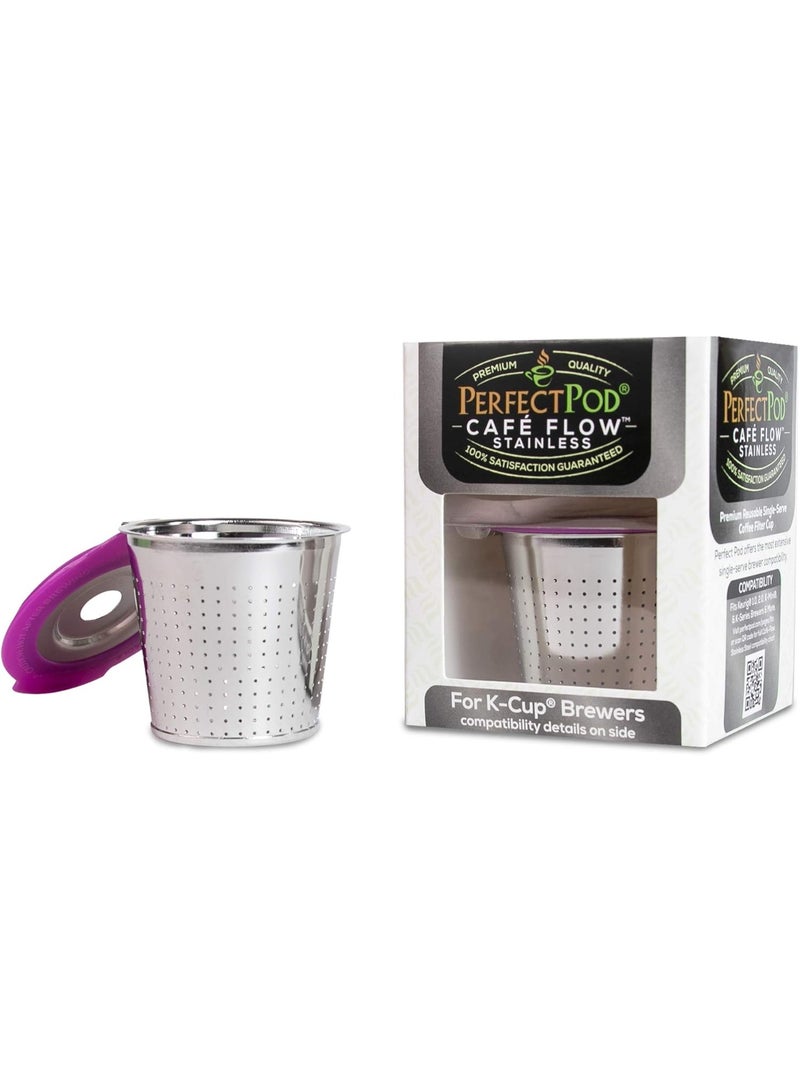 Perfect Pod Cafe Flow Stainless Steel Reusable Metal Coffee Pod Refillable Filter Cup - Compatible with Keurig 1.0, 2.0, K-Mini, K-Duo, K-Slim & Select Single K Cup Coffee Makers (See Compatibility Chart) - Image 3