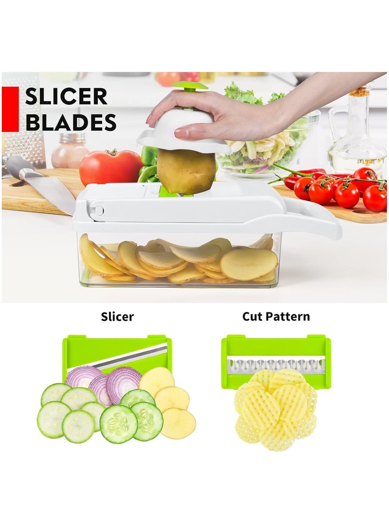 Vegetable Chopper Pro Onion Chopper, 14 in 1Multifunctional Food Chopper, Vegetable Slicer Dicer Cutter,Veggie Chopper With 8 Blades,Carrot and Garlic Chopper With Container Colander Basket White  - Image 4