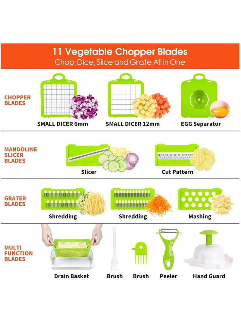 Vegetable Chopper Pro Onion Chopper, 14 in 1Multifunctional Food Chopper, Vegetable Slicer Dicer Cutter,Veggie Chopper With 8 Blades,Carrot and Garlic Chopper With Container Colander Basket White  - Image 2