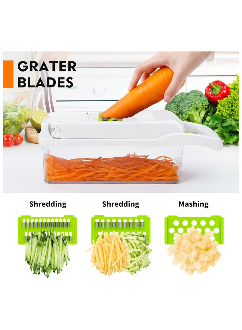 Vegetable Chopper Pro Onion Chopper, 14 in 1Multifunctional Food Chopper, Vegetable Slicer Dicer Cutter,Veggie Chopper With 8 Blades,Carrot and Garlic Chopper With Container Colander Basket White  - Image 3