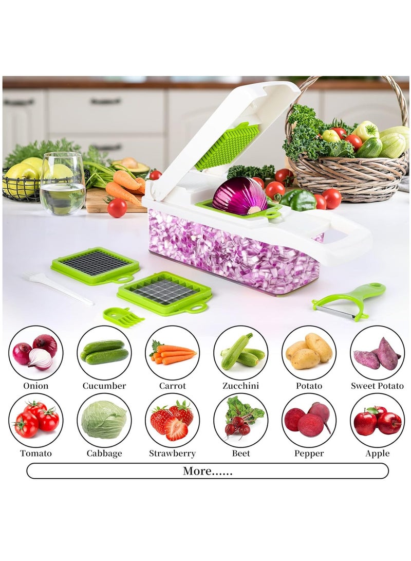 Vegetable Chopper Pro Onion Chopper, 14 in 1Multifunctional Food Chopper, Vegetable Slicer Dicer Cutter,Veggie Chopper With 8 Blades,Carrot and Garlic Chopper With Container Colander Basket White  - Image 5