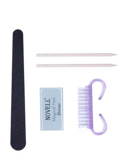 NOVELL NOVELL Disposable Manicure & Pedicure Set - Includes Nail File, Magic Nail Shiner, Orange Sticks, and Nail Brush for Complete Nail Care  - Image 1