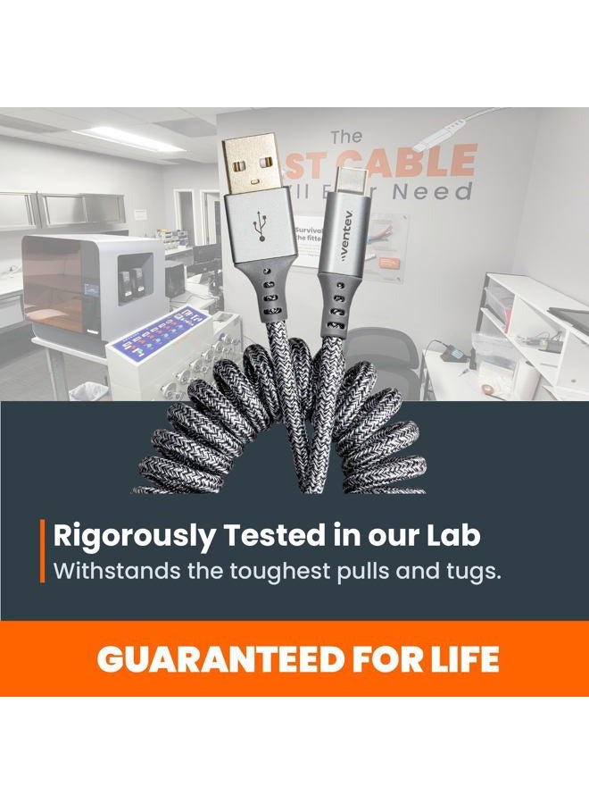 Ventev Chargesync Helix Cable 14" USB A to USB C, Cloth Covered, Flexible Elastic Recoil Design, Fast Charging, Compatible with iPhone 16/16 Pro/15, MacBook, iPad Pro, Samsung Galaxy S25 - Gray - Image 5