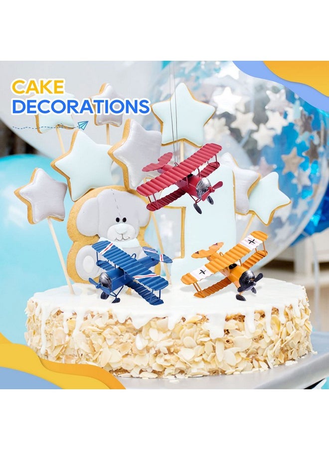 eZAKKA Vintage Airplane Decor Mini Small Model Plane Metal Hanging Airplane Biplane Ornament For Christmas Decorations Home Room Decor Birthday Gifts Cake Topper, 3 Color, 3 Pack  - Image 5