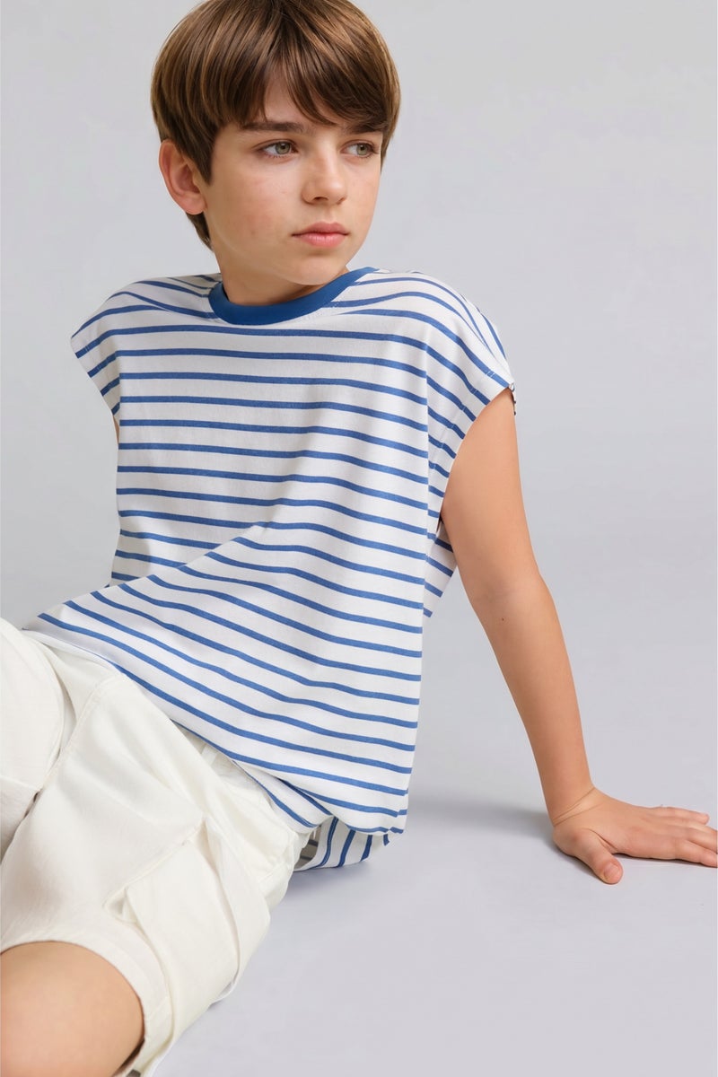 DeFacto Blue Boy Boy 100% Cotton Striped Tank Top Casual - Image 1
