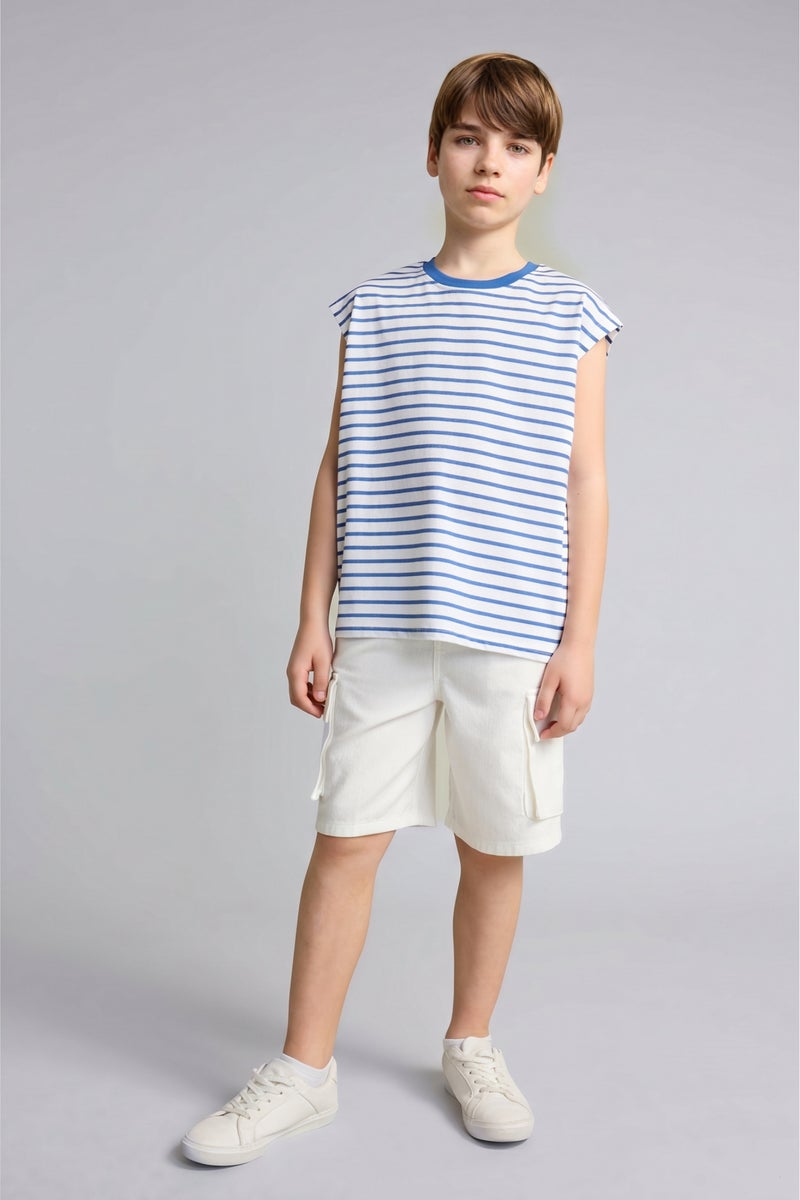 DeFacto Blue Boy Boy 100% Cotton Striped Tank Top Casual - Image 2
