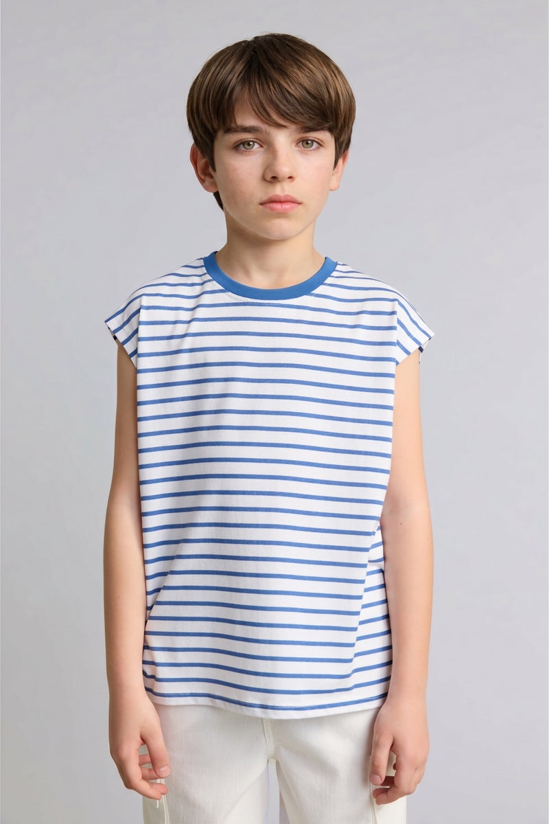 DeFacto Blue Boy Boy 100% Cotton Striped Tank Top Casual - Image 3