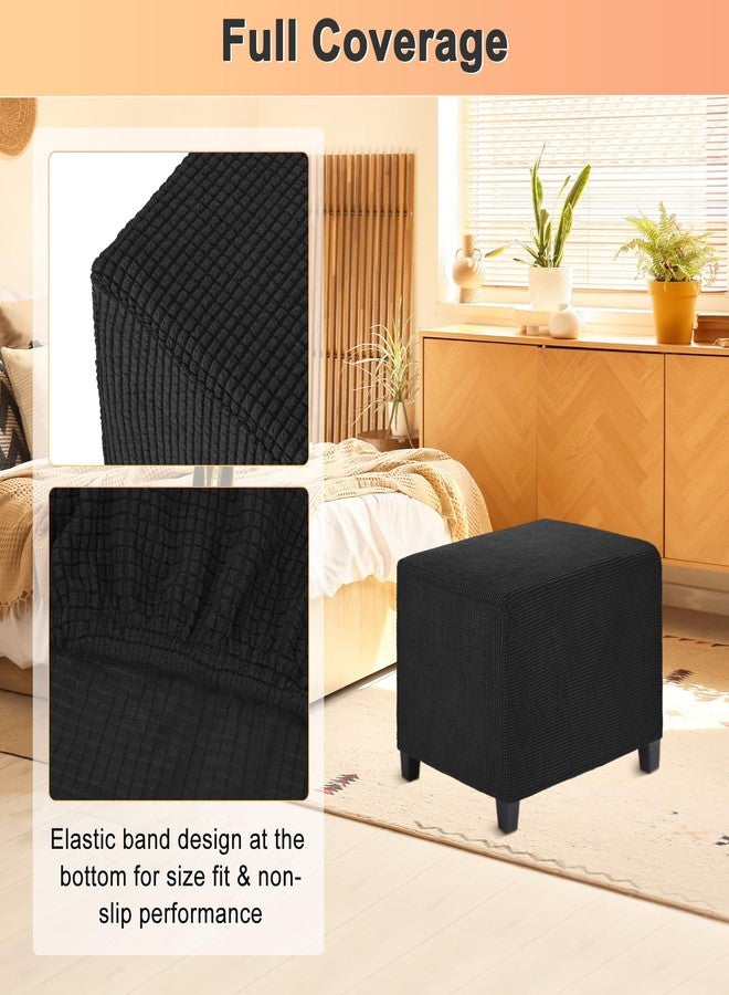 M METERXITY Stretch Rectangle Ottoman Slipcovers, 14 x 20 x 15 Inch Fabric Ottoman Cover Footstool Protector with Elastic Bottom Jacquard Fabric Removable for Living Room/Indoor, S, [Black] - Image 4