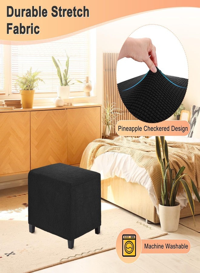 M METERXITY Stretch Rectangle Ottoman Slipcovers, 14 x 20 x 15 Inch Fabric Ottoman Cover Footstool Protector with Elastic Bottom Jacquard Fabric Removable for Living Room/Indoor, S, [Black] - Image 2