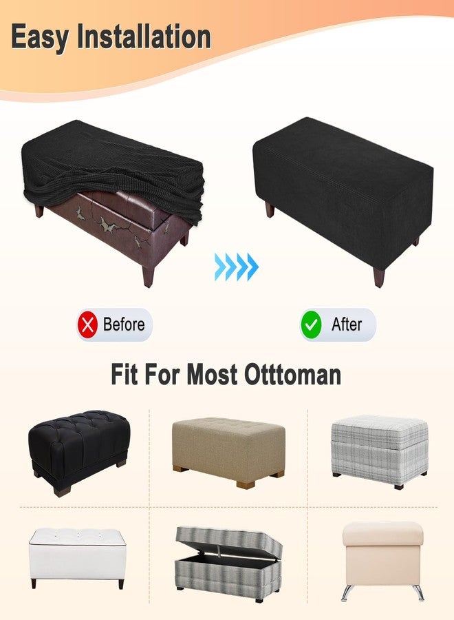 M METERXITY Stretch Rectangle Ottoman Slipcovers, 14 x 20 x 15 Inch Fabric Ottoman Cover Footstool Protector with Elastic Bottom Jacquard Fabric Removable for Living Room/Indoor, S, [Black] - Image 5