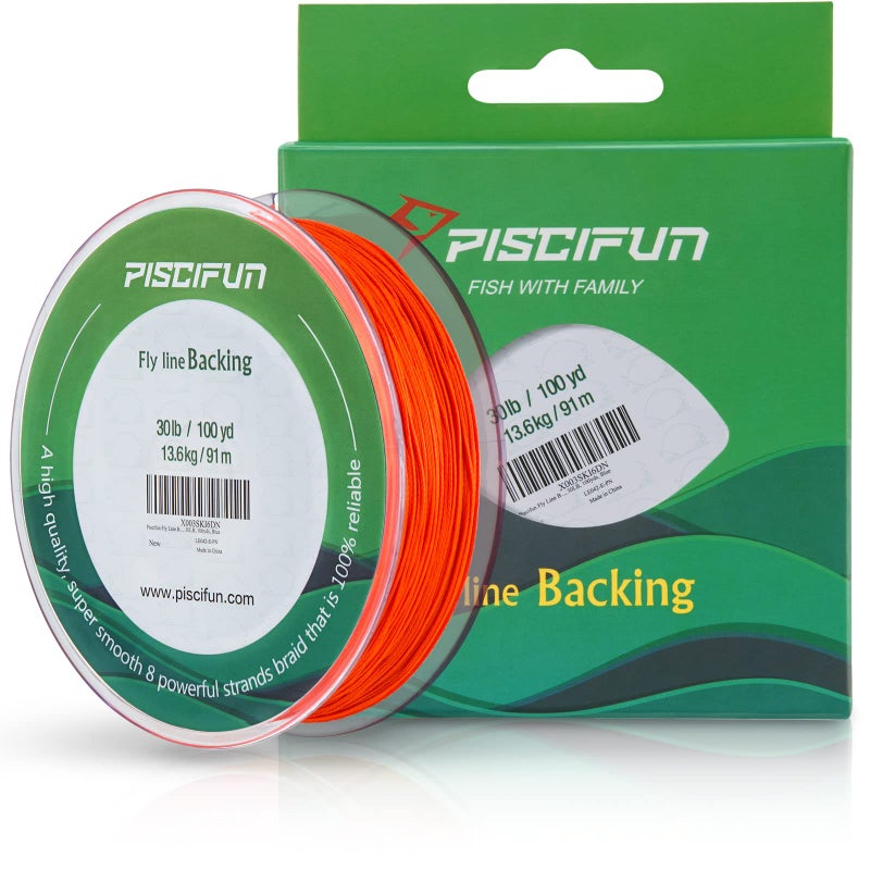 Piscifun Fly Line Backing, Braided Fly Backing Line, 30LB, 100yds, Orange - Image 1
