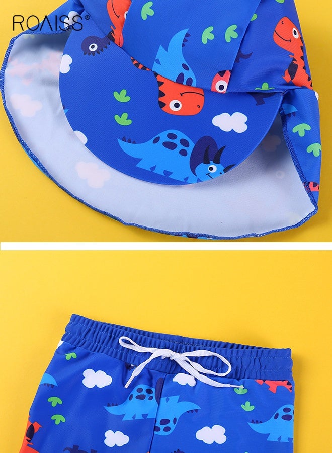 roaiss Boys 3PCS Swimsuit, Quick-drying Swim Set with Dinosaur Top, Drawstring Shorts and Sunscreen Hat, Summer Bathing Suit, Rash Guard Short Sleeve Swimsuits  - Image 3