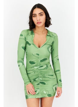 PUBLIC DESIRE Women Allover Print Long Sleeves Mini Dress  , Green Combo  - Image 1