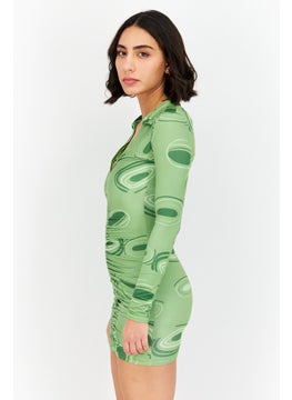 PUBLIC DESIRE Women Allover Print Long Sleeves Mini Dress  , Green Combo  - Image 4