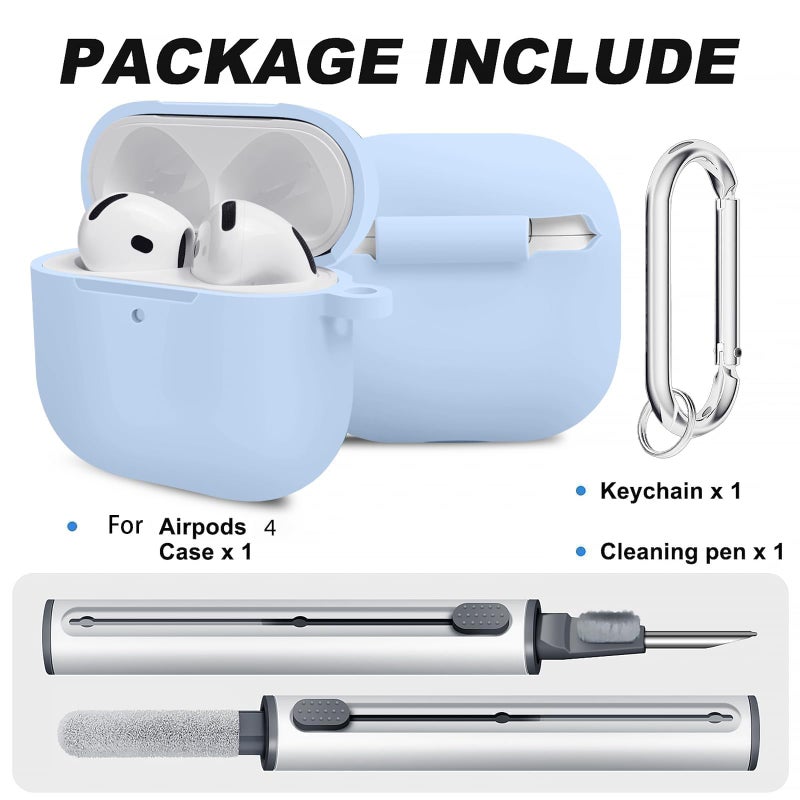 Woyinger for Airpods 4th Case Cover, Come with Cleaner Kit,Soft Skin Silicone Case Cover with Keychain, Full Protective Case for Men and Women, Compatible with AirPods 4th Generation Case,Sky Blue - Image 2