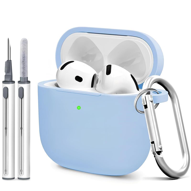 Woyinger for Airpods 4th Case Cover, Come with Cleaner Kit,Soft Skin Silicone Case Cover with Keychain, Full Protective Case for Men and Women, Compatible with AirPods 4th Generation Case,Sky Blue - Image 1