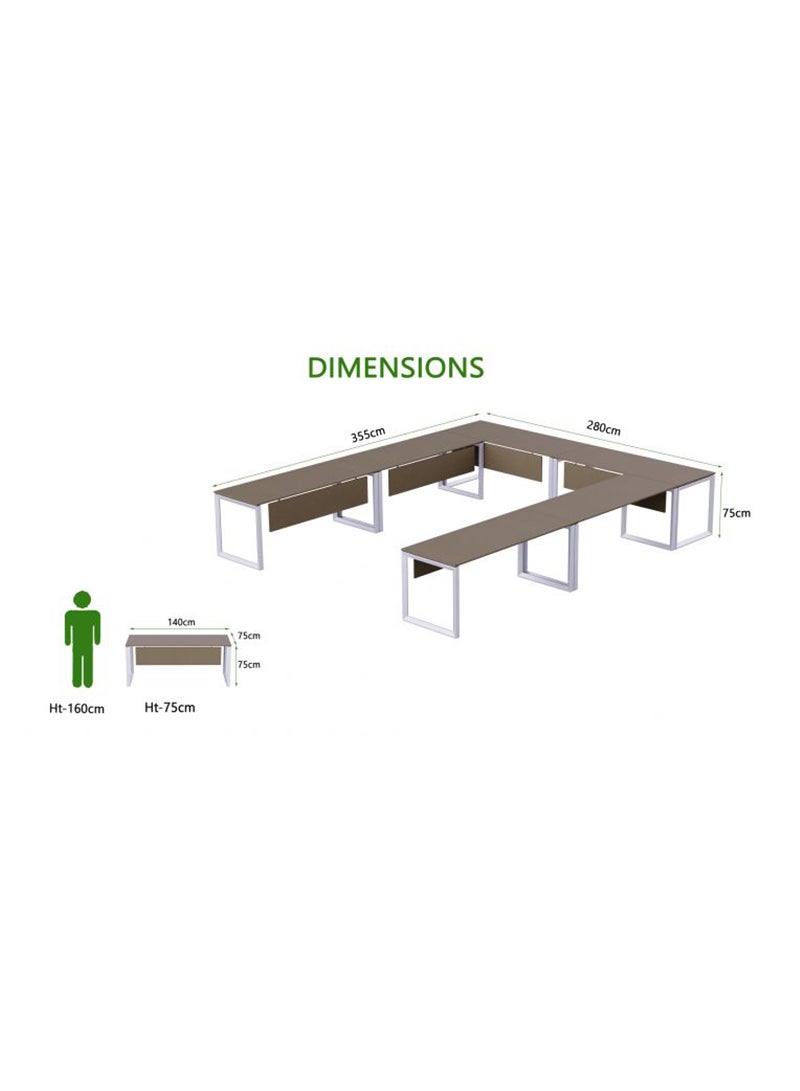 Mahmayi Mahmayi Vorm 136-14 12 Seater Brown Linen U-Shaped Conference-Meeting Table  - Image 4