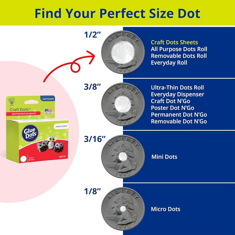 Glue Dots, Craft Dots Value Pack, Double-Sided, 1/2", .5 Inch, 600 Dots, DIY Craft Glue Tape, Sticky Adhesive Glue Points, Liquid Hot Glue Alternative, Clear - Image 5
