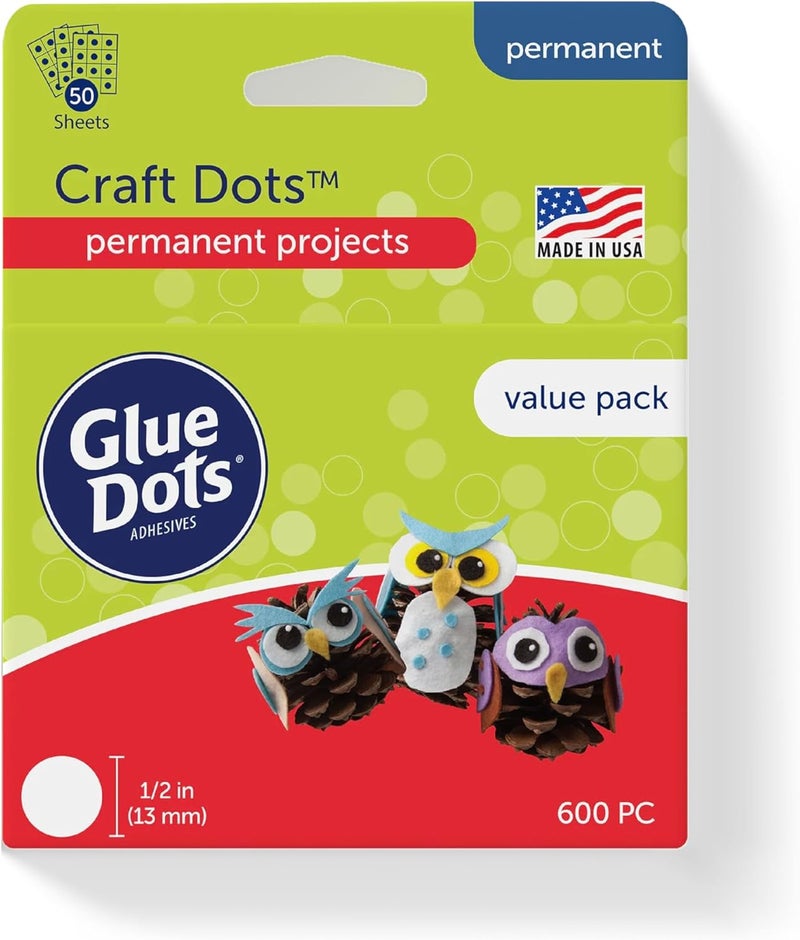 Glue Dots, Craft Dots Value Pack, Double-Sided, 1/2", .5 Inch, 600 Dots, DIY Craft Glue Tape, Sticky Adhesive Glue Points, Liquid Hot Glue Alternative, Clear - Image 1