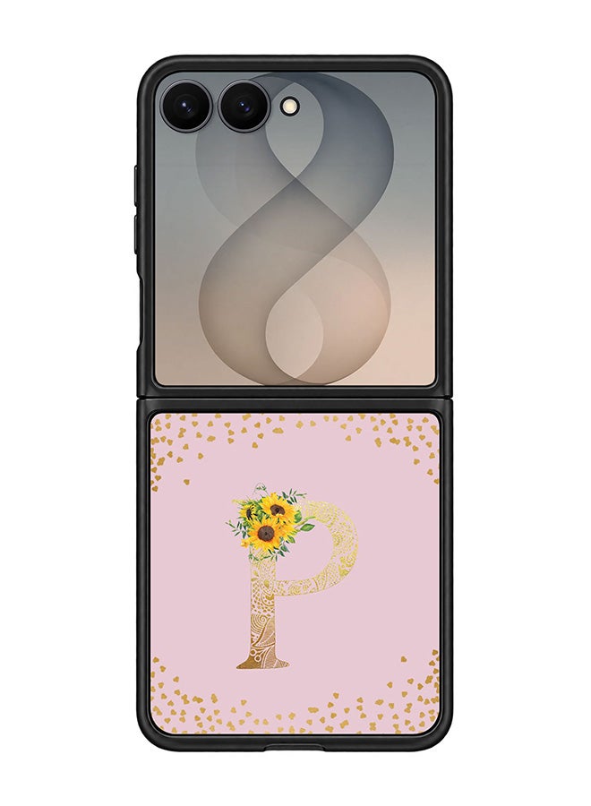 Stylizedd Rugged Case for Samsung Galaxy Z Flip8- Slim Fit Hybrid Rubber Cover Sunflower Monogram - P (Pink)