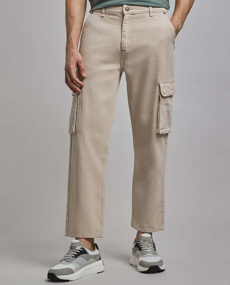 أر أند بي Solid Cargo Jeans with Button Closure