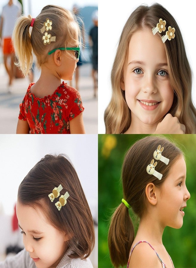 Luxelocks Pack of 20pcs Cute Animal Hair Clips for Girls, Decorative Bunny Bear Flower Bow Design, White Beige, Kids Hair Accessories - Image 2