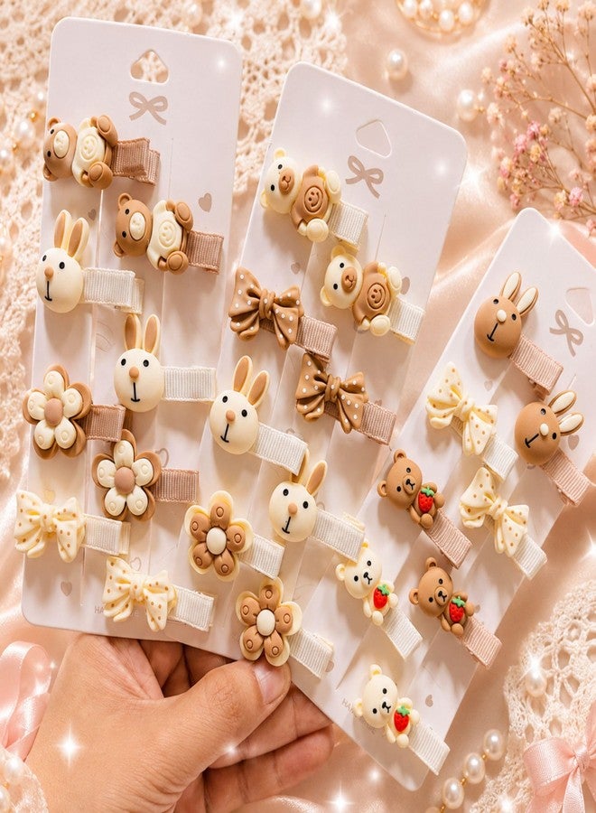Luxelocks Pack of 20pcs Cute Animal Hair Clips for Girls, Decorative Bunny Bear Flower Bow Design, White Beige, Kids Hair Accessories - Image 1