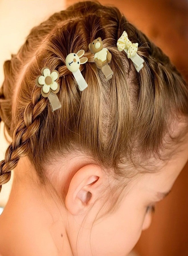 Luxelocks Pack of 20pcs Cute Animal Hair Clips for Girls, Decorative Bunny Bear Flower Bow Design, White Beige, Kids Hair Accessories - Image 3