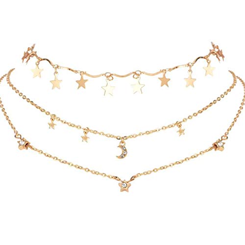 Chargances Bohemia Moon and Stars Necklace for Women Gold Laying Choker Necklace for Weeding Dating Prom Festival Delicate stars Moon Crescent Jewelry Gift for Women - Image 4