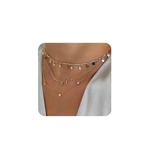 Chargances Bohemia Moon and Stars Necklace for Women Gold Laying Choker Necklace for Weeding Dating Prom Festival Delicate stars Moon Crescent Jewelry Gift for Women - Image 1