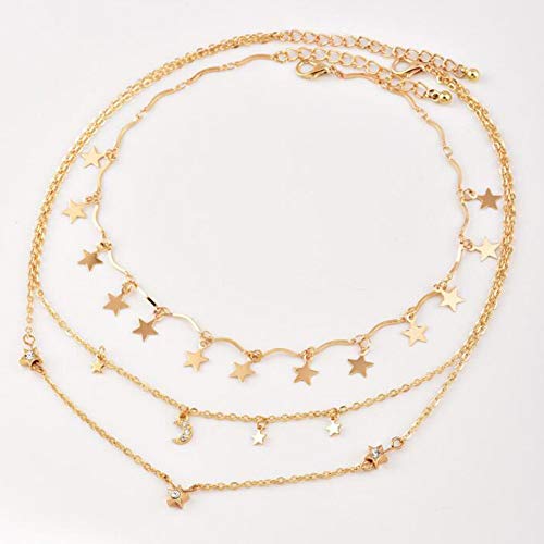 Chargances Bohemia Moon and Stars Necklace for Women Gold Laying Choker Necklace for Weeding Dating Prom Festival Delicate stars Moon Crescent Jewelry Gift for Women - Image 2