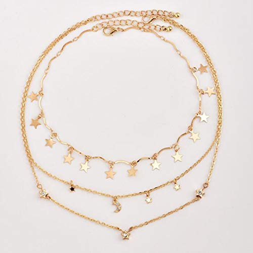 Chargances Bohemia Moon and Stars Necklace for Women Gold Laying Choker Necklace for Weeding Dating Prom Festival Delicate stars Moon Crescent Jewelry Gift for Women - Image 3